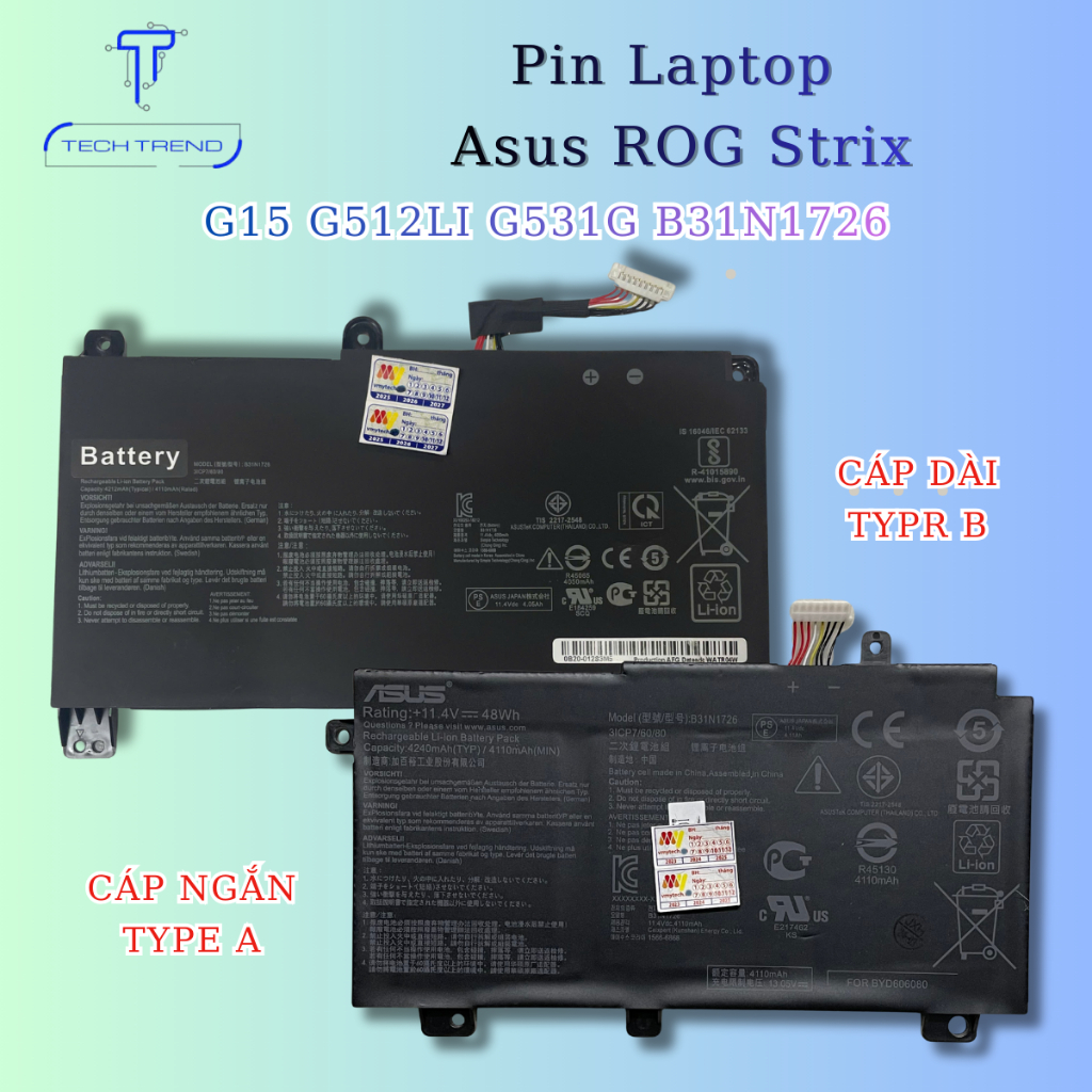 Pin laptop Asus ROG Strix G15 G512LI G531G B31N1726 - Bảo hành toàn quốc