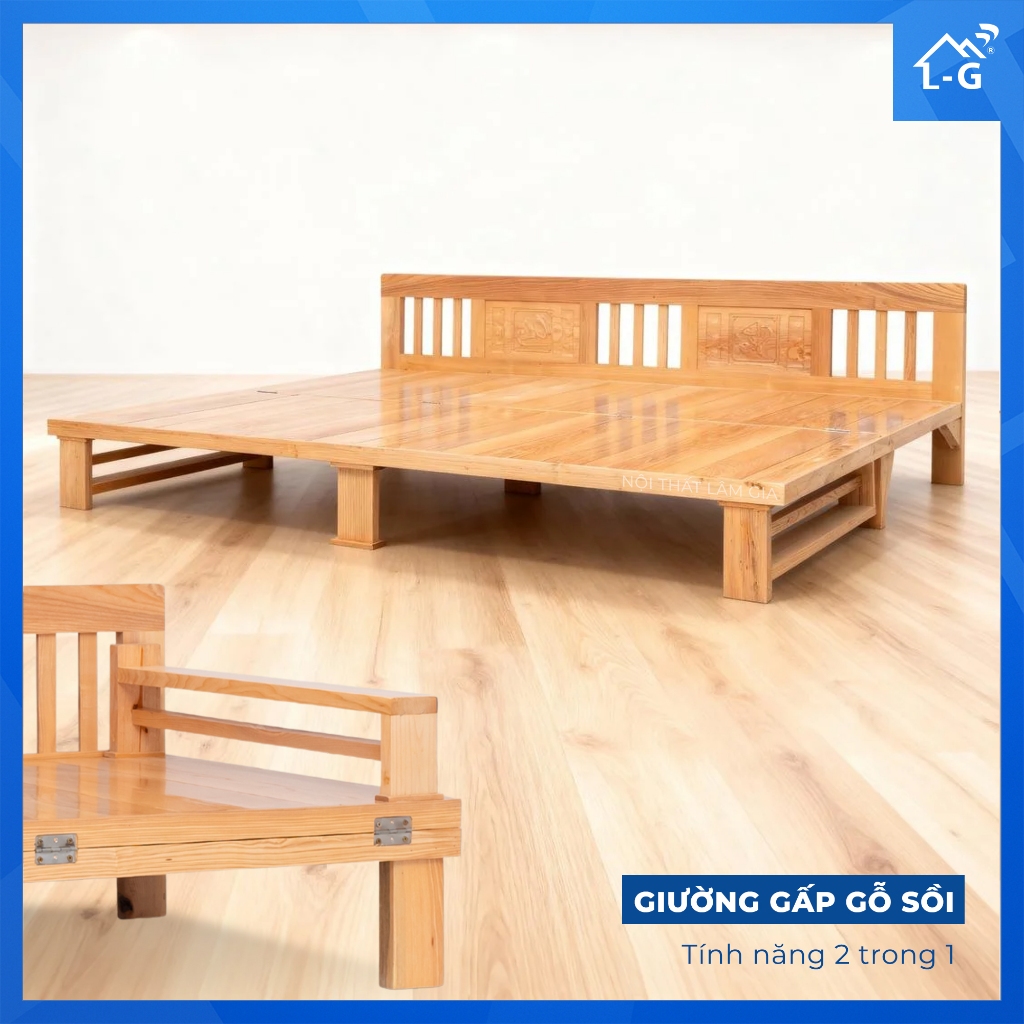 GIƯỜNG GỖ SỒI GẤP THÀNH GHẾ SOFA (GGG-LG)