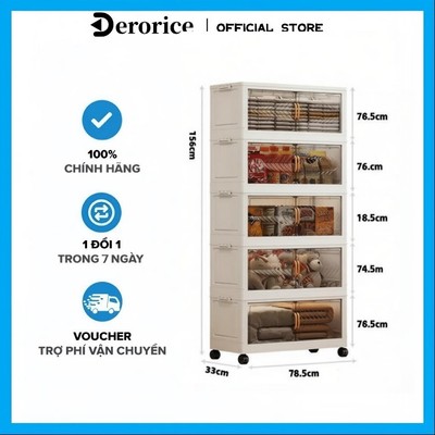 【Rộng 78】Derorice Tủ nhựa đựng đồ gấp tủ đựng đồ phòng khách phòng ngủ bếp Làm dày nhựa pp năm lớp công suất lớn