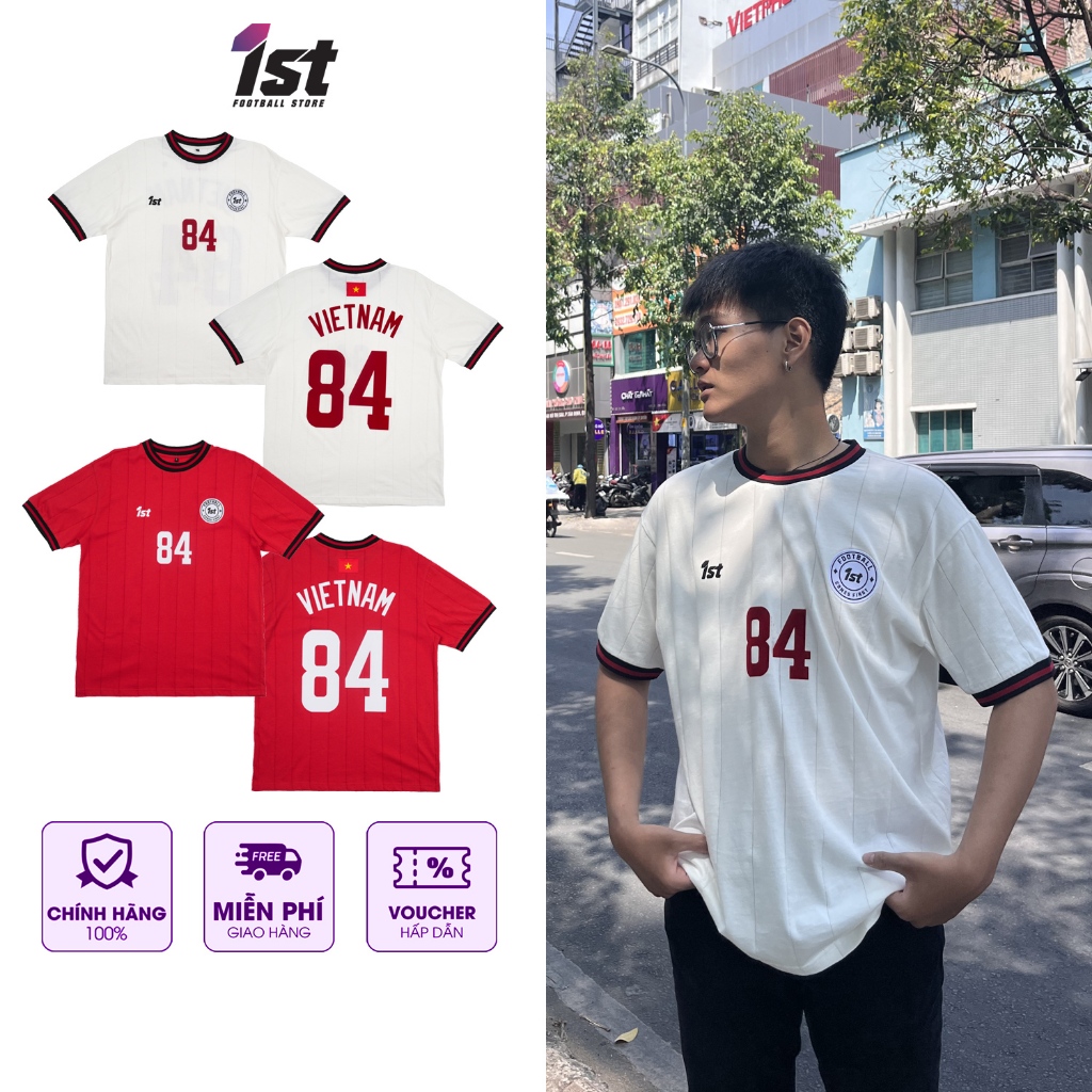 Áo Thun Phối thể thao Blokecore 84 VIET NAM Football Jersey Logo FCF Thêu 1st, Form Rộng Unisex