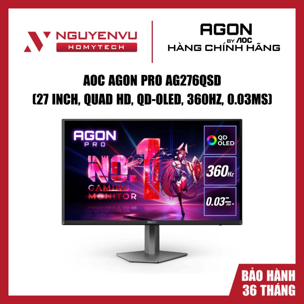 [Full VAT] Màn hình Gaming AOC AGON Pro AG276QSD 27 Inch - 2K Quad HD - QD-OLED - 360Hz - 0.03ms - C