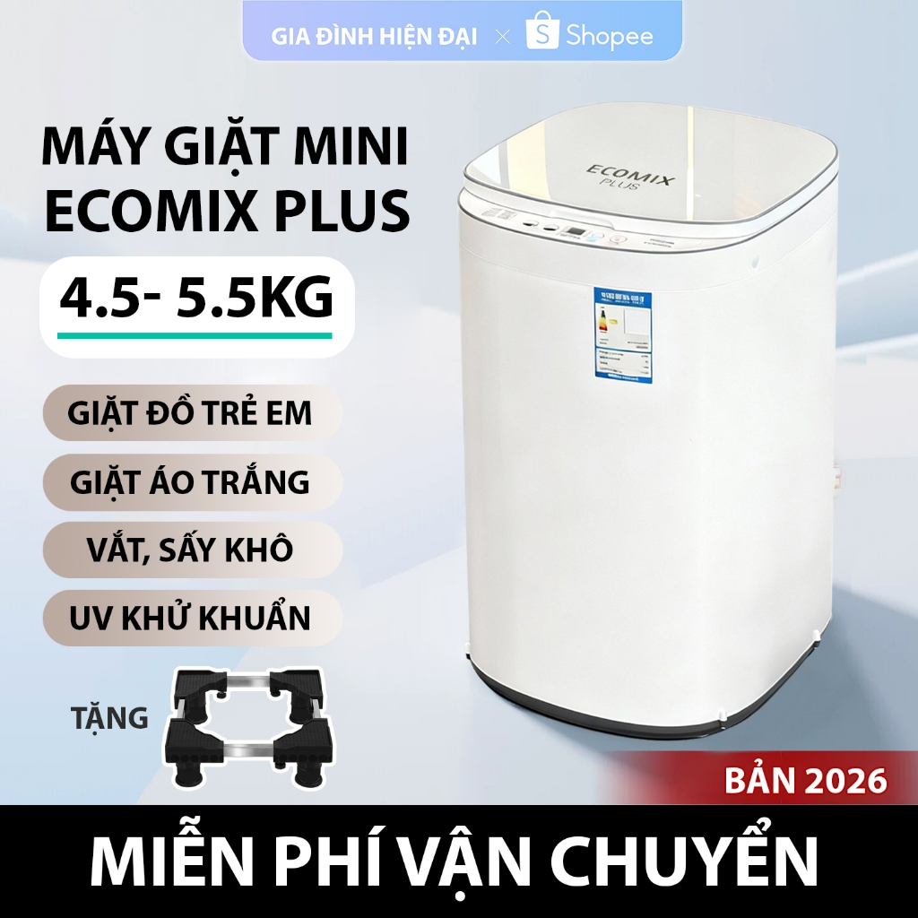 ( BẢN MỚI ) Máy giặt mini ECOMIX PLUS 4.5- 5.5kg - hẹn giờ, giặt, vắt, sấy, diệt khuẩn inverter - Bả