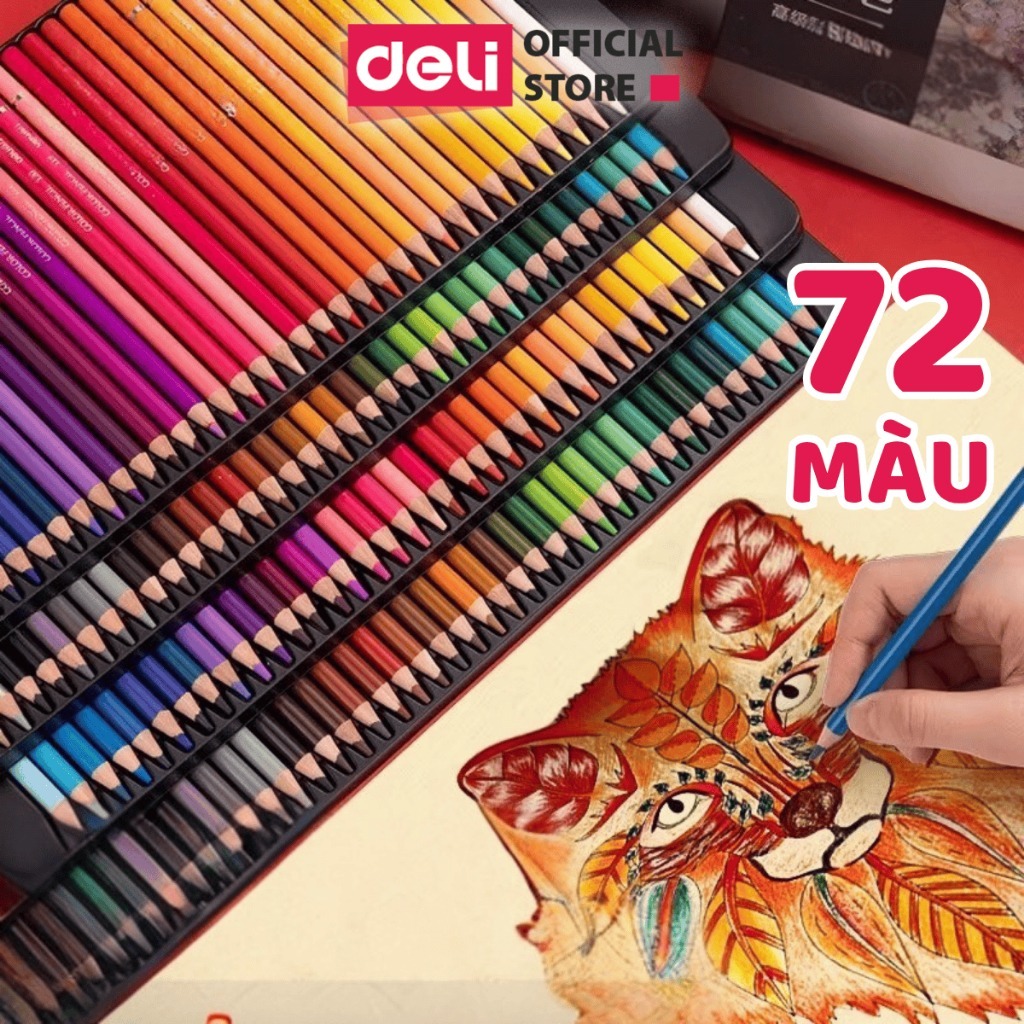 Bút Chì Màu Gốc Dầu/Nước 72 Màu Cao Cấp Deli Màu Chì Hộp Thiếc Chuyên Nghiệp Vẽ Thiết Kế Phác Họa Tô
