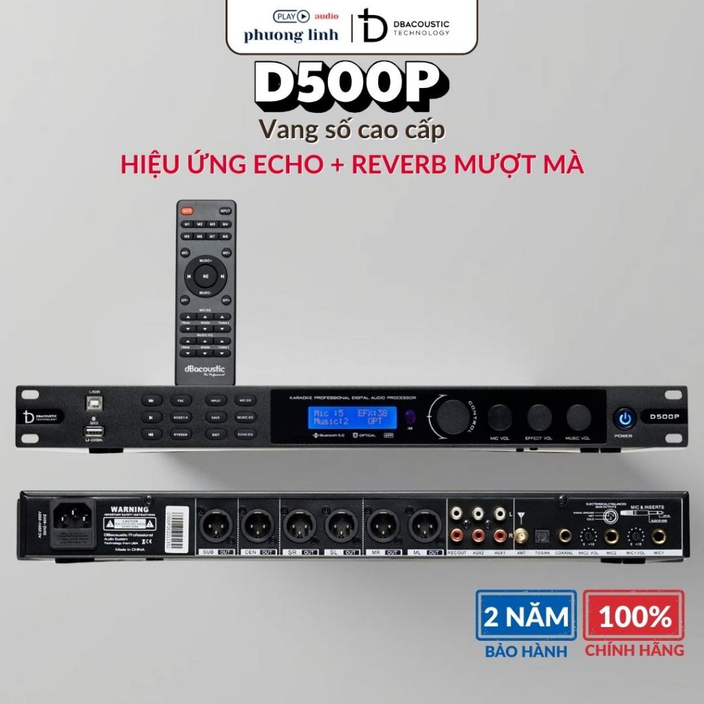 Vang số Dbacoustic D500P, Echo Reverb mượt mà, Chống hú hát Karaoke - Bảo Hành 12 Tháng
