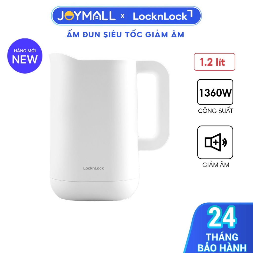 Ấm Đun Siêu Tốc Giảm Âm LocknLock Silent Electric Kettle EJK216WHT 1.2L , Hàng Chính Hãng - JoyMall