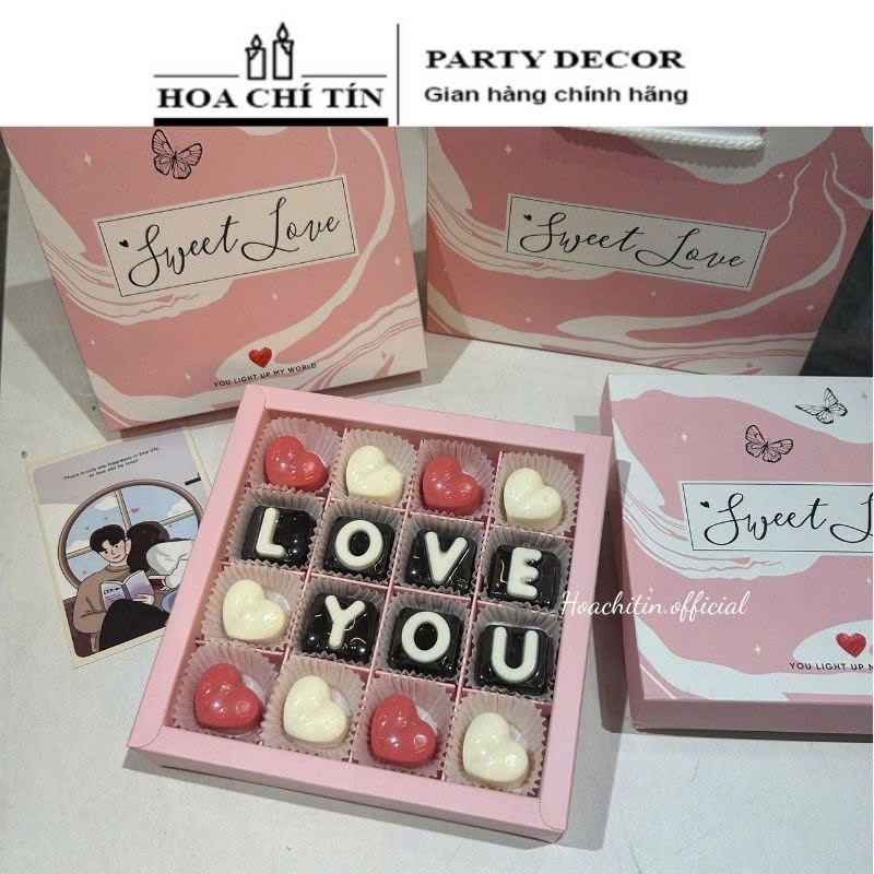 Socola Valentine Chữ Love You nhân hạnh nhân chocolate