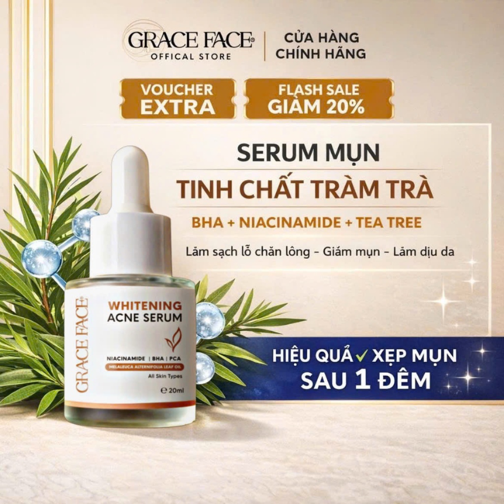 Serum tràm trà BHA dành cho da mụn, giúp mờ thâm, giảm mụn Grace Face 20ml