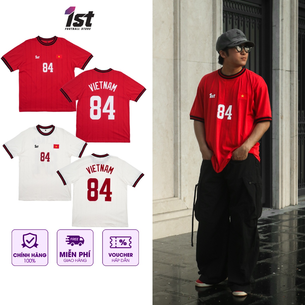 Áo Thun Phối thể thao Blokecore 84 VIET NAM Football Jersey Áo Thun Local Brand 1st Form Rộng Unisex