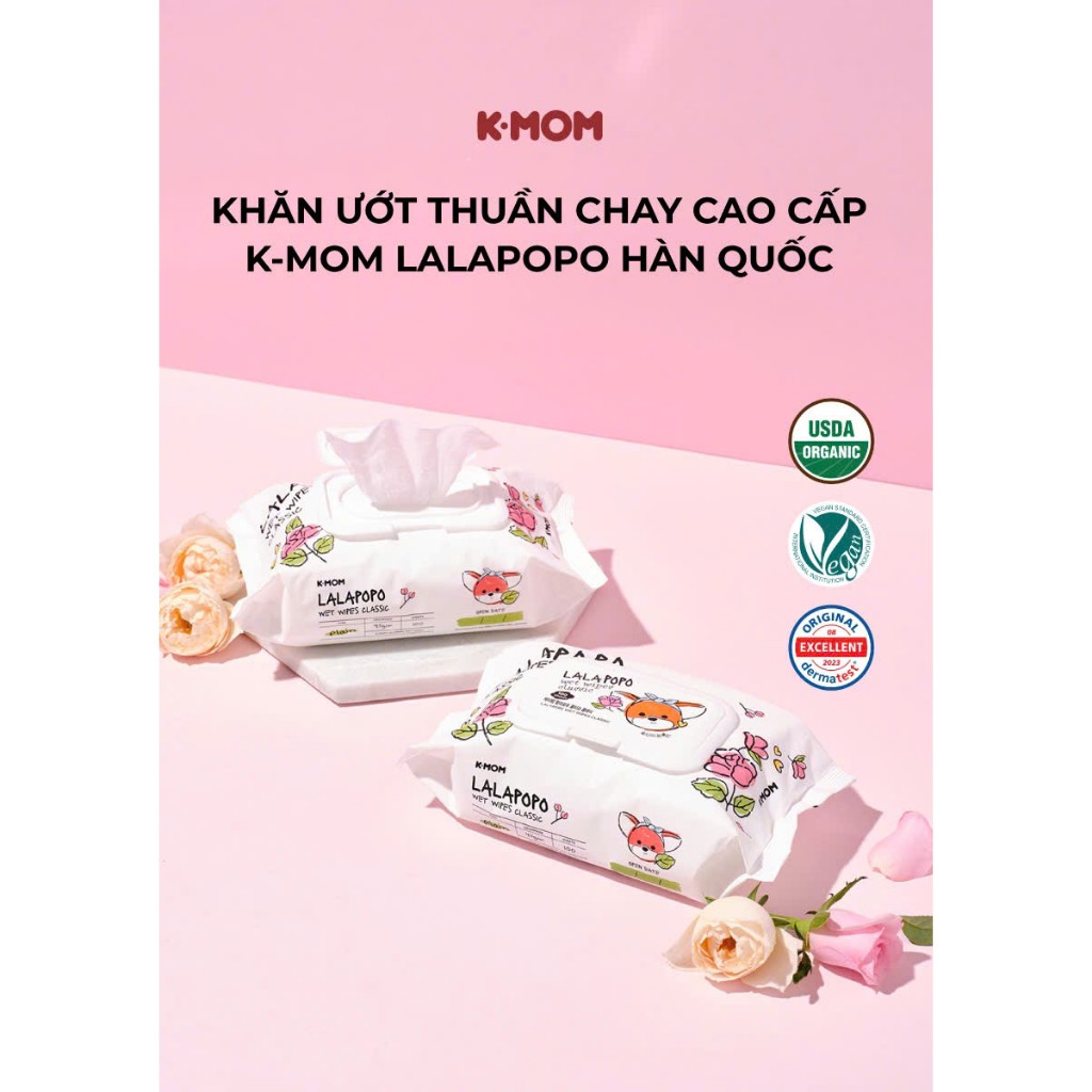 🌿 Khăn ướt thuần chay cao cấp K-Mom Lalapopo (100 tờ)