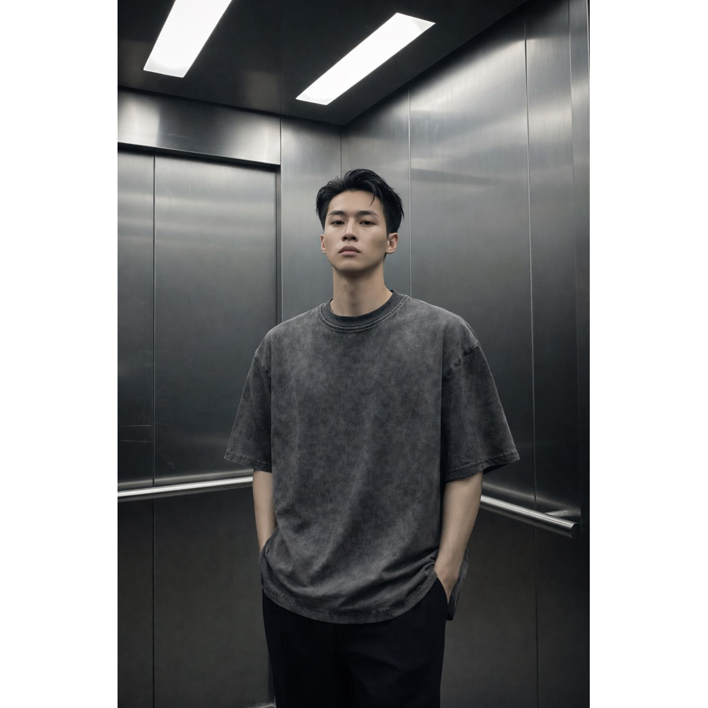 Áo thun wash trơn form rộng tay lỡ - unisex mẫu trơn không in màu wash xám