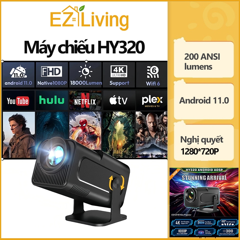 Máy chiếu mini HY320 Full HD projector 4K WiFi6 Bluetooth5.0 Android11.0 xem phim Netflix YouTube