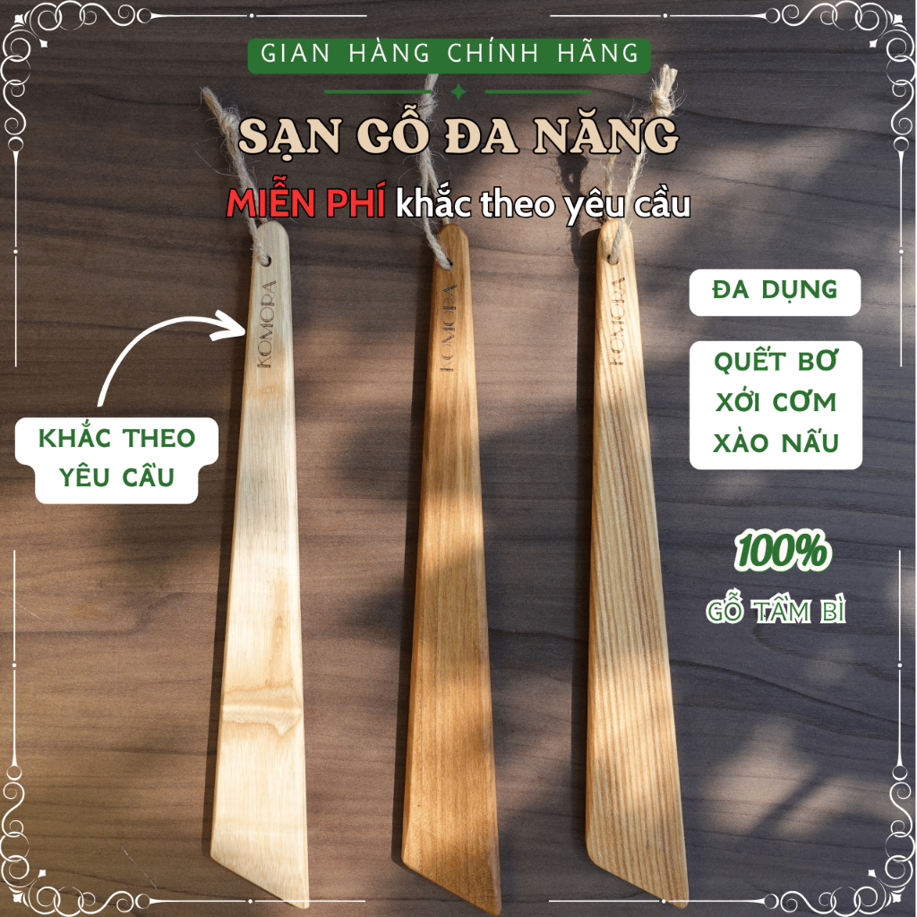 [1 Cái] Sạn Gỗ Đa Năng KOMORA, Khắc Theo Yêu Cầu, Đa Dụng, Quết Bơ, Xới Cơm, Xào Nấu, Bền Chắc, An T