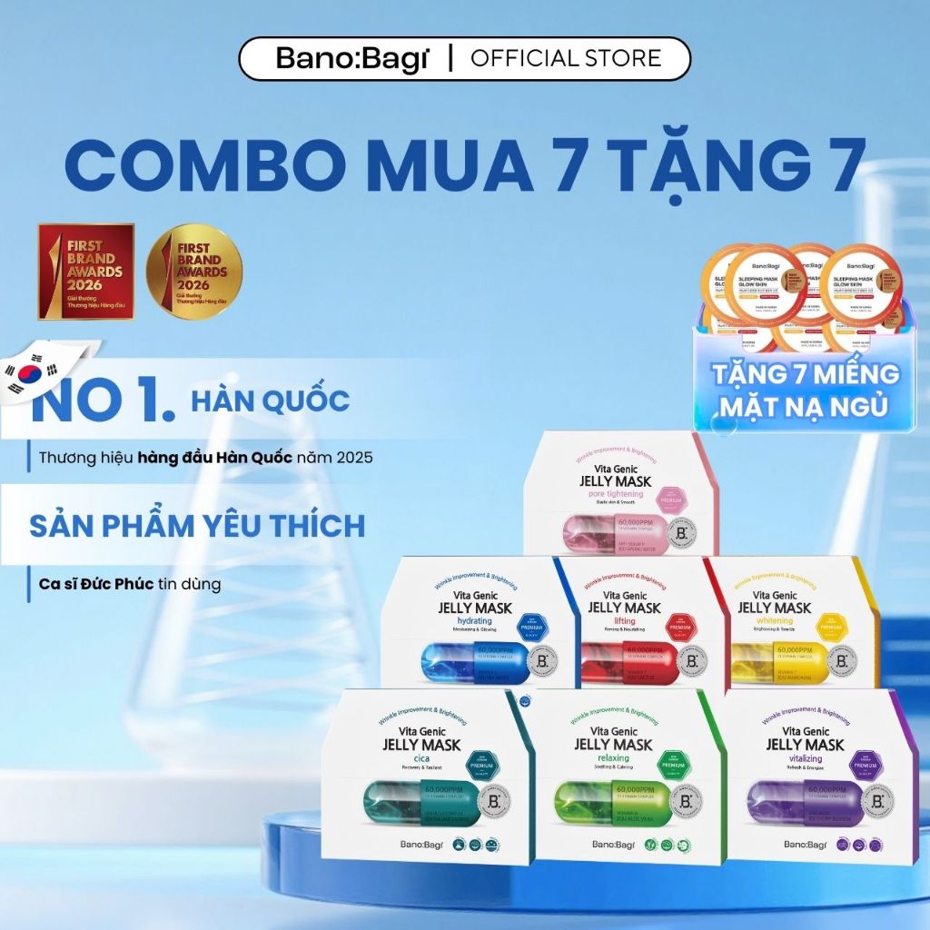 [Tặng 7 Miếng Mặt Nạ Ngủ] COMBO 7 Mặt Nạ BANOBAGI Vita Genic Jelly Mask Hỗ Trợ Dưỡng Ẩm, Cải Thiện L