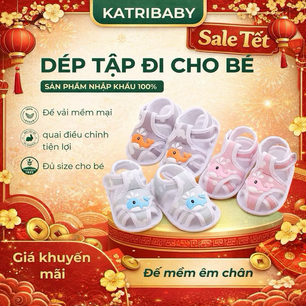 Dép tập đi đế vải cho Bé mềm mai dễ đi, nâng niu bàn chân bé
