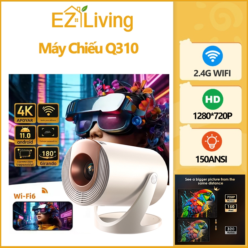 Máy chiếu mini Full HD projector 4K WiFi6 Bluetooth5.0 Android xem phim Netflix YouTube