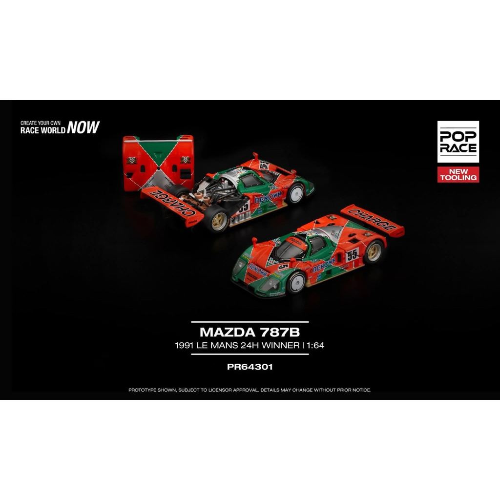 Pop Race PR64-301 -Mazda 787B- 1991 Le Mans 24H Winner - 1/64 - Xe mô hình tỷ lệ 1:64 phiên bản chiế