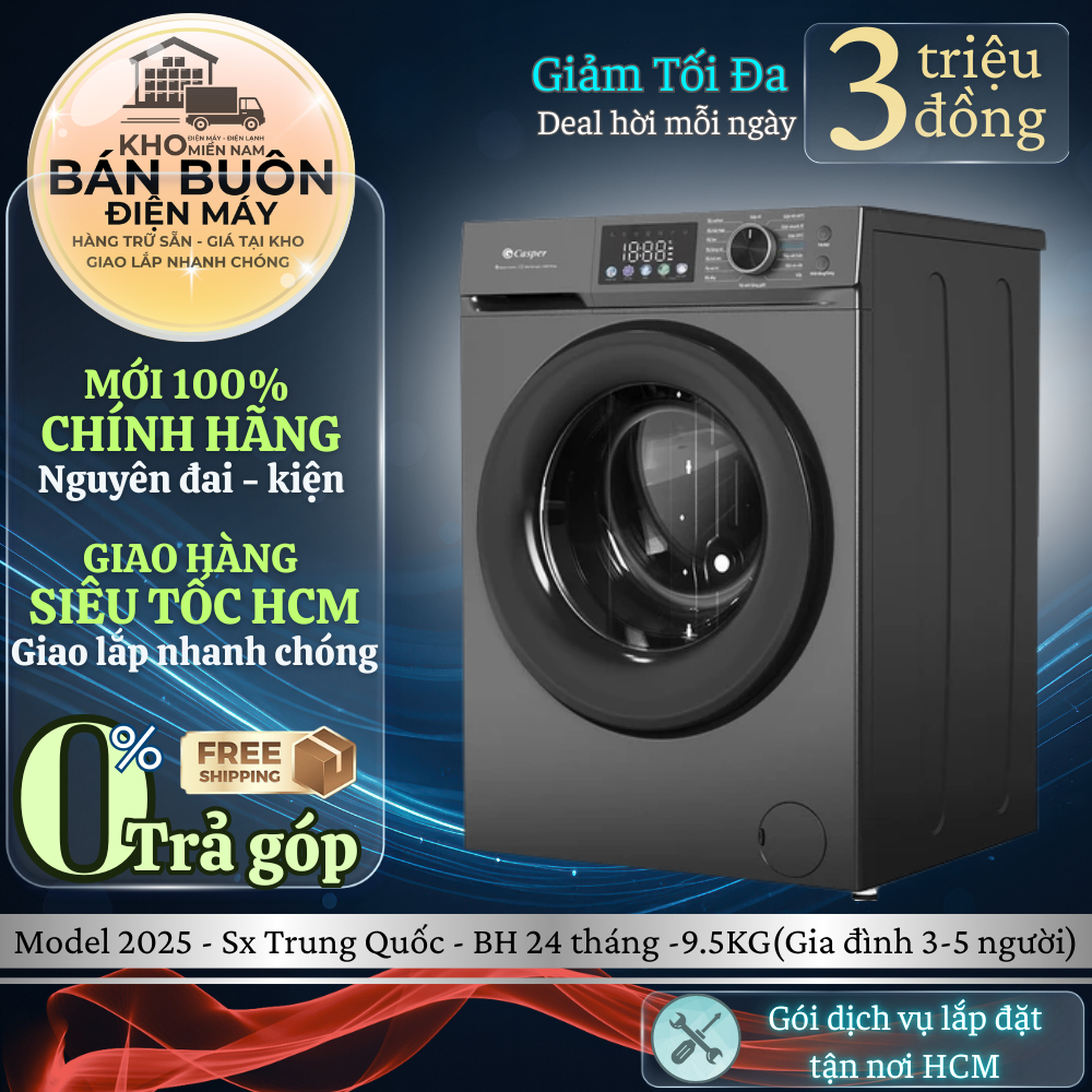 WF-D95VGR1 Máy giặt Casper – 9.5kg, Inverter, giặt hơi nước, AI Smart Wash WF-D95VGR1
