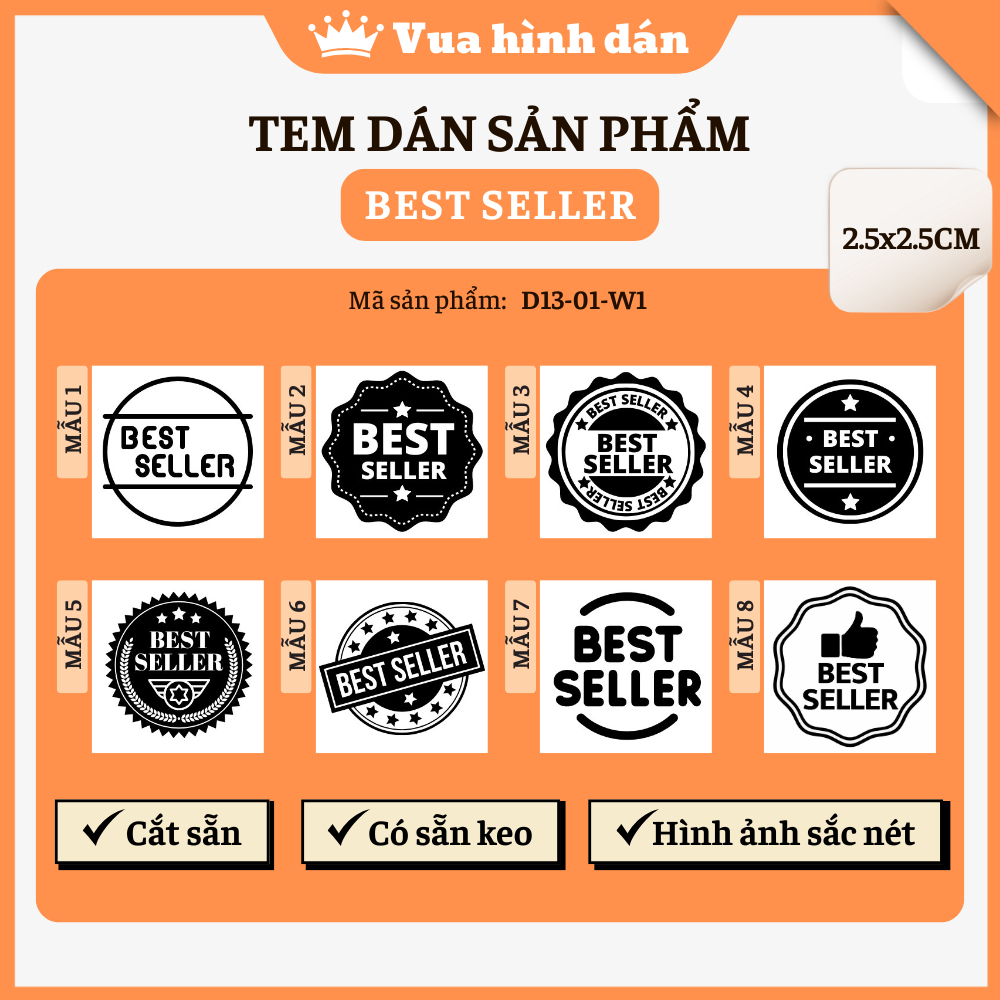 Set 100/200 sticker BEST SELLER (2.5x2.5cm) - tem dán đa năng mini BÁN CHẠY dành cho shop D13-01-W1