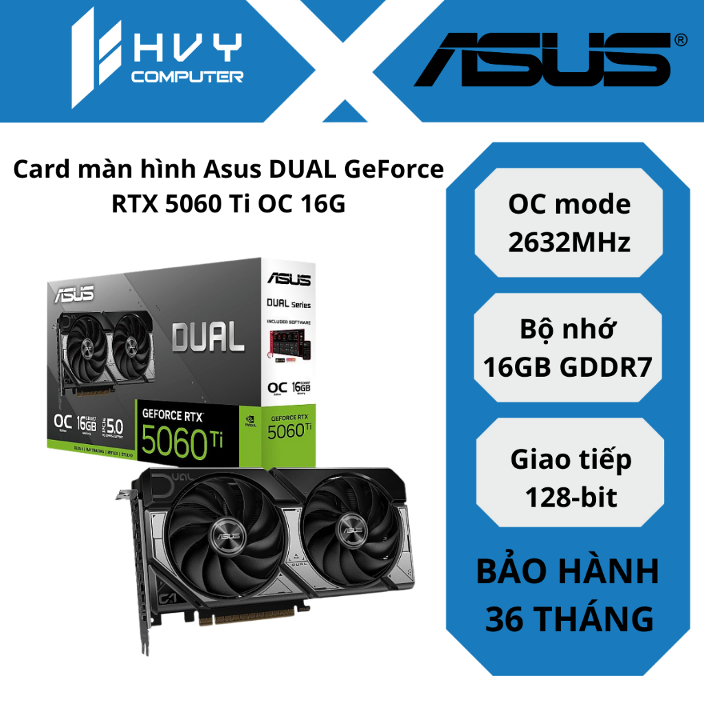 Card màn hình Asus DUAL GeForce RTX 5060 Ti OC 16G - Hàng Chính Hãng