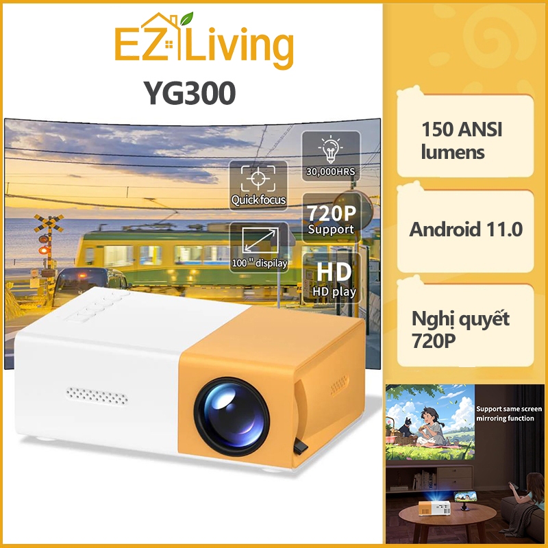 Máy chiếu mini YG300 dễ dàng kết nối với điện thoại di động, máy tính bảng, máy tính xách tay