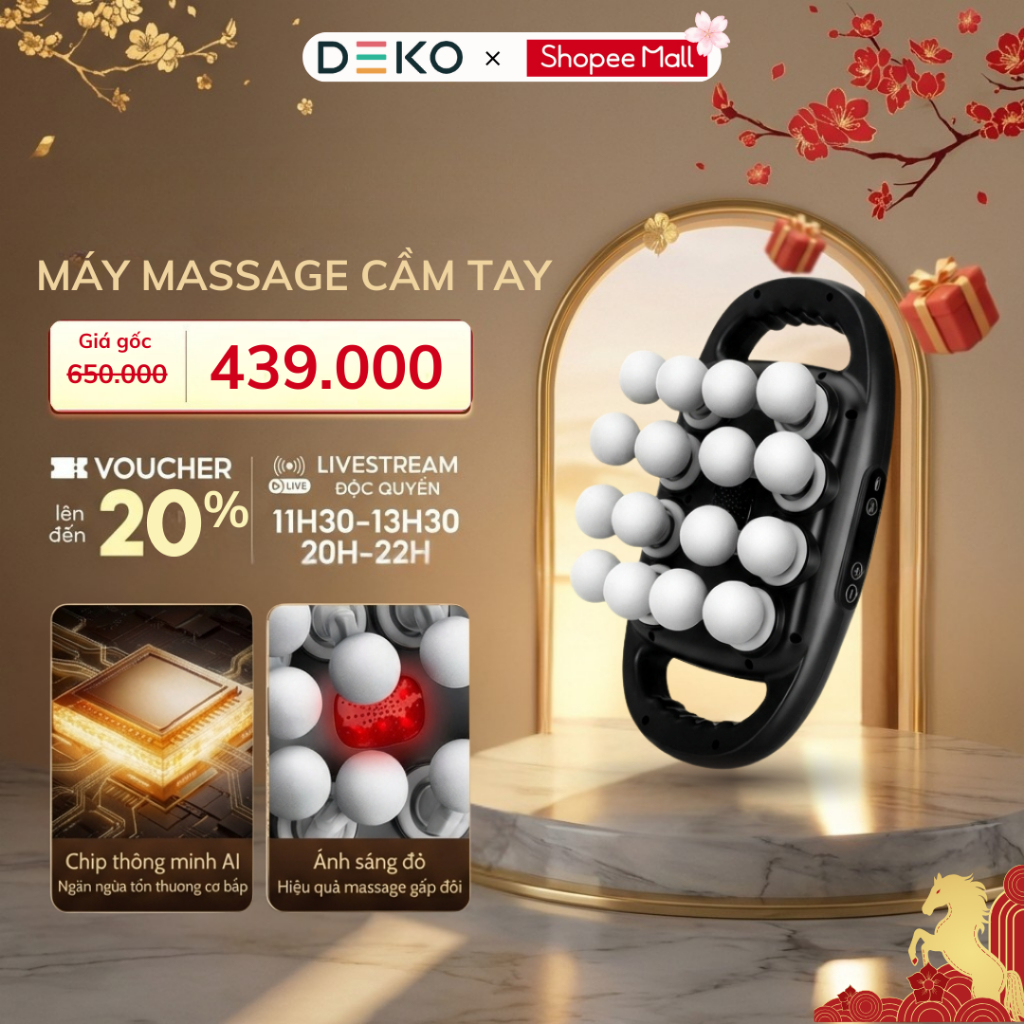[THẺ TRÚNG THƯỞNG] Máy massage cầm tay 16 đầu mát xa toàn thân giúp giảm đau mỏi vai động cơ êm 45dB