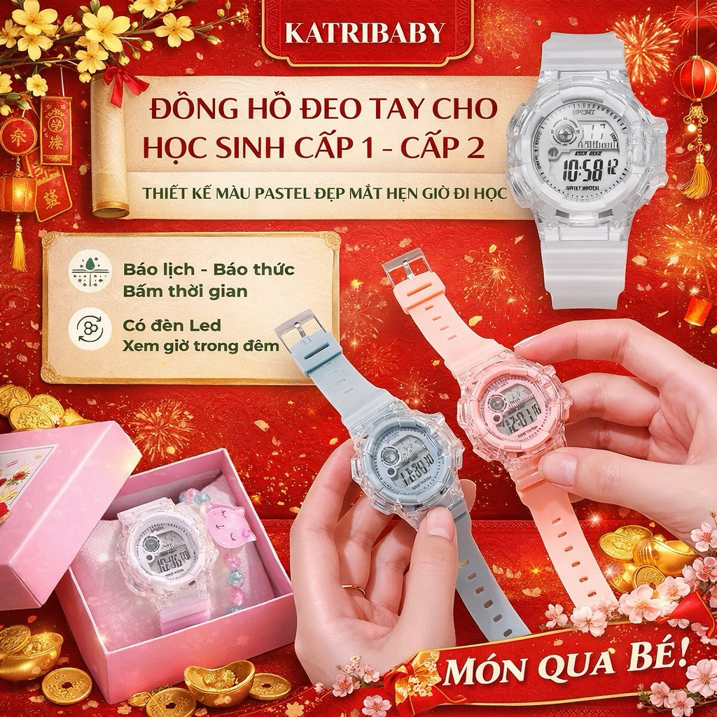 Đồng hồ cho học sinh tiểu học trung học đồng hồ thông minh có hẹn giờ có đèn phát sáng trong tối