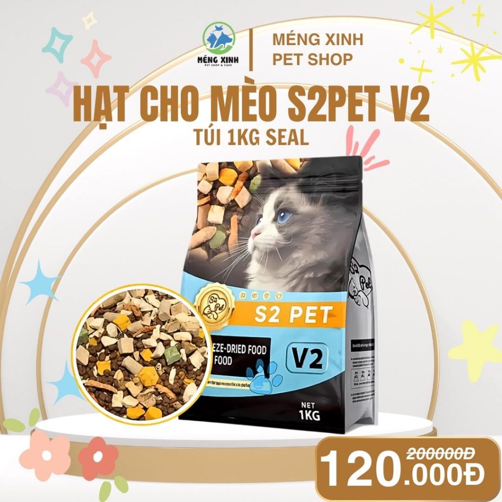 Hạt Cho Mèo S2PET V2 Siêu TOPPING 50% - Kích Thích Thèm Ăn, Phù Hợp Mọi Lứa Tuổi