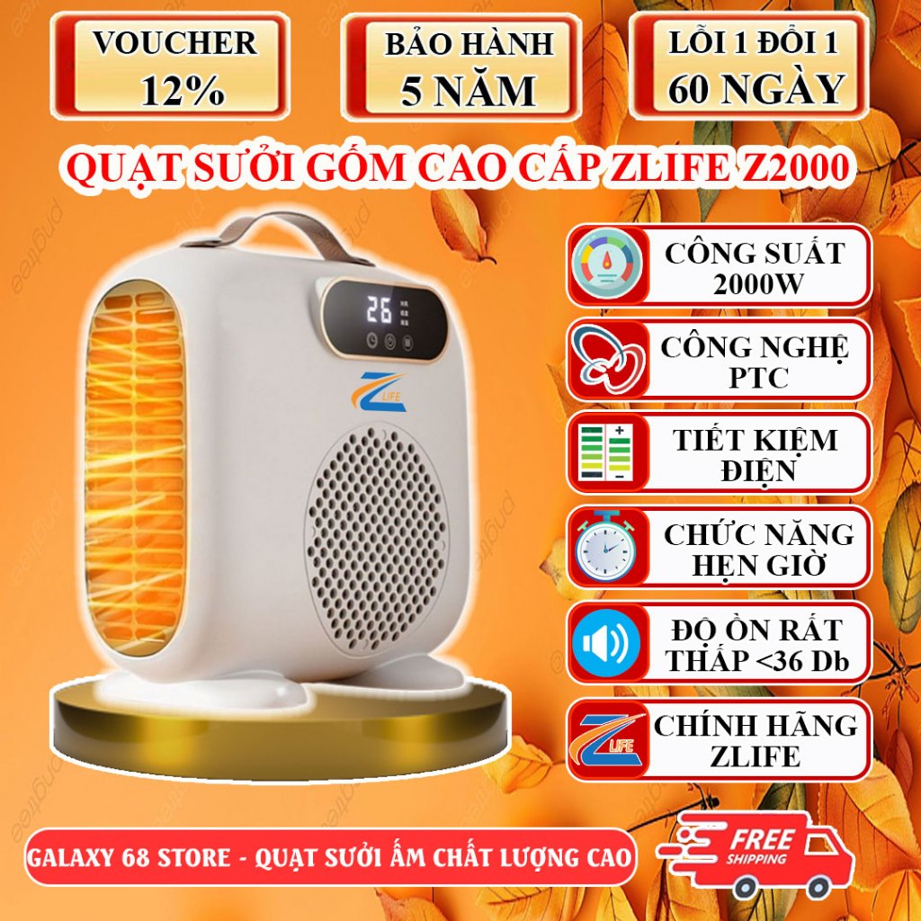 Quạt Sưởi Gốm Công Suất 2000W, Máy Sưởi Mini Có Đèn Hồng Ngoại An Toàn Cho Bé, Không Gây Khô Da
