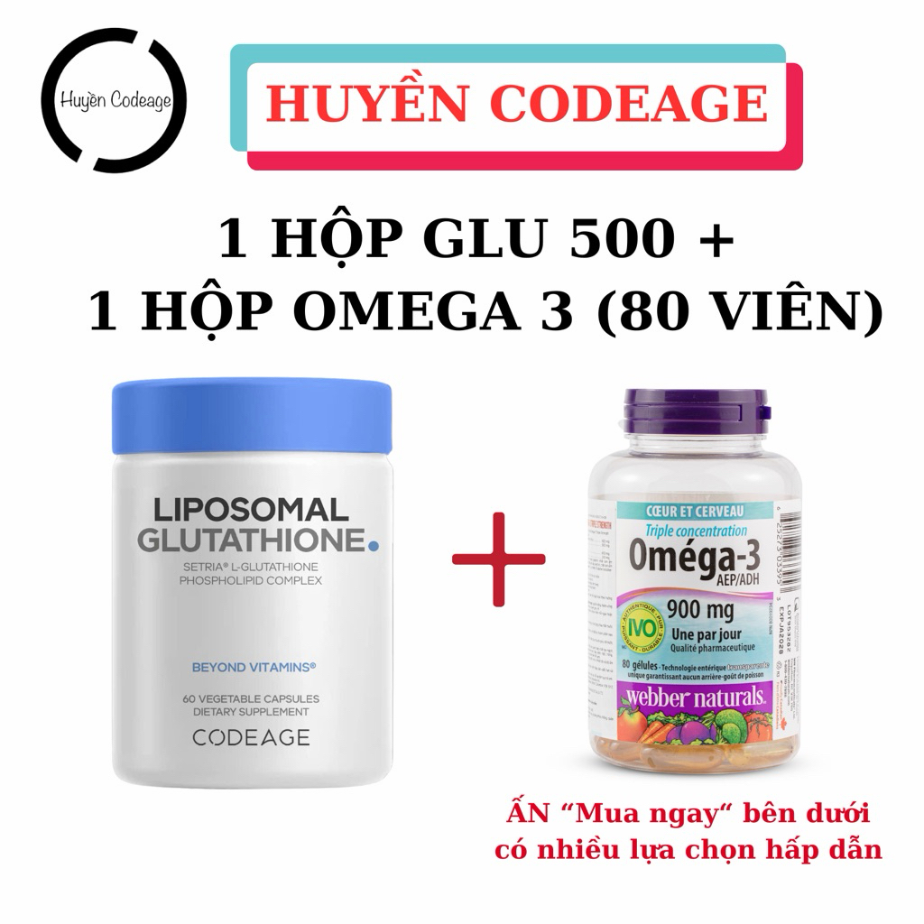 (1 GLU 500 + OMEGA 3 CANADA 80 VIÊN) Viên Uống Liposomal Glutathione 500mg Codeage 60 viên (và Omega
