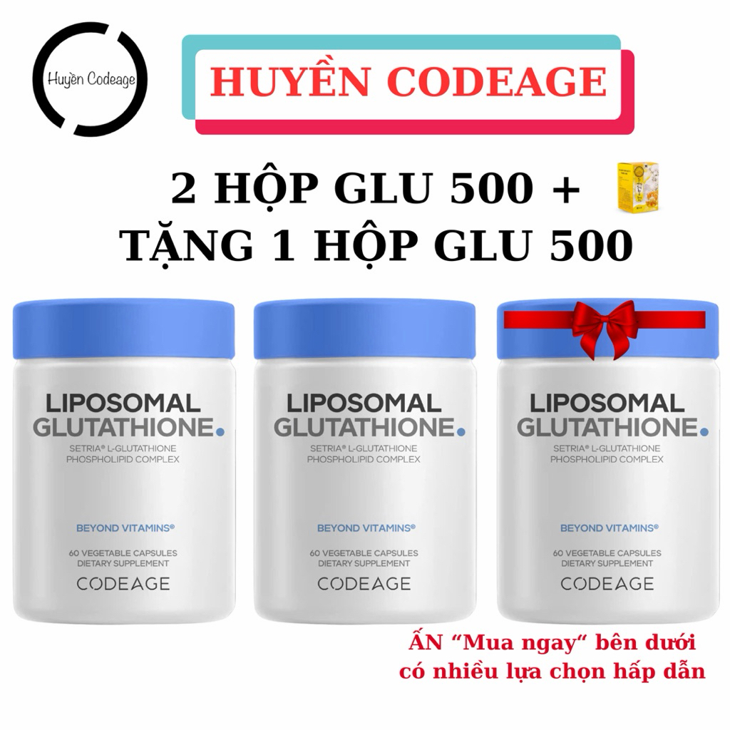 COMBO Viên GLU 500mg Glutathione Codeage 500mg/ 2 viên 1 lọ 60 viên - Huyền Codeage