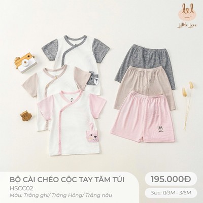 BỘ CÀI CHÉO CỘC TAY CHẤT LIỆU THUN TĂM PHỐI TÚI LIL [ SIÊU MỀM, MÁT, MỊN CO DÃN VÀ THẤM HÚT TỐT] SZ 0/3M - 3/6M (HSCC02)