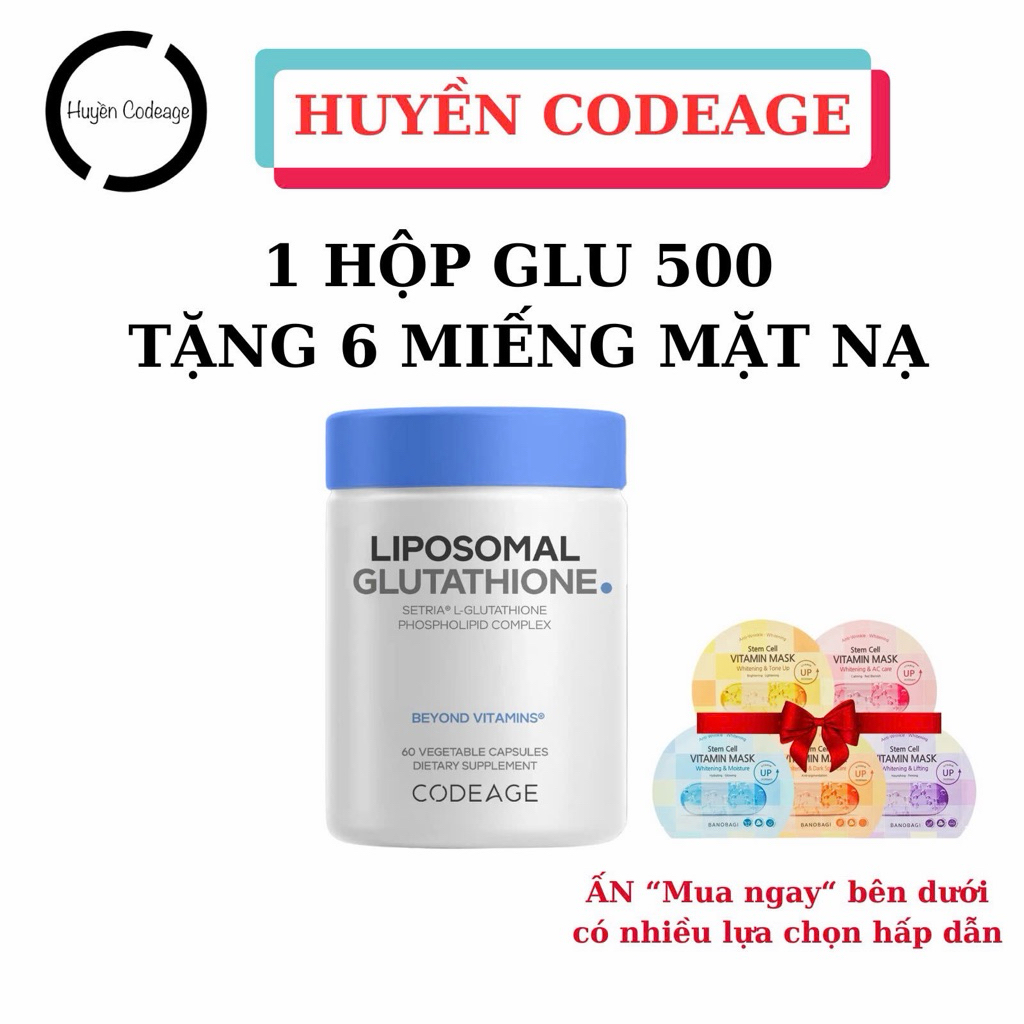 Viên GLU 500mg Liposomal Glutathione Codeage 500mg/ 2 viên 1 lọ 60 viên - Huyền Codeage