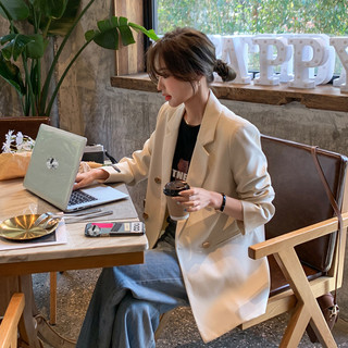 Áo vest nữ HUNALY áo blazer phom rộng dài tay có đệm vai cổ bẻ thanh lịch lịch sử QC N244