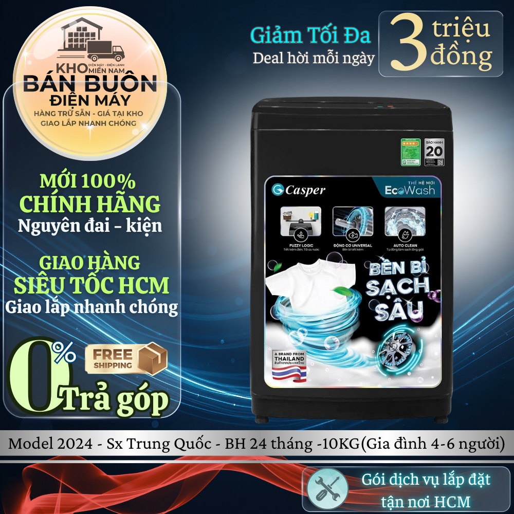 WT-10NB3 Máy giặt Casper – 10kg, lồng đứng, Inverter, giặt sạch sâu WT-10NB3