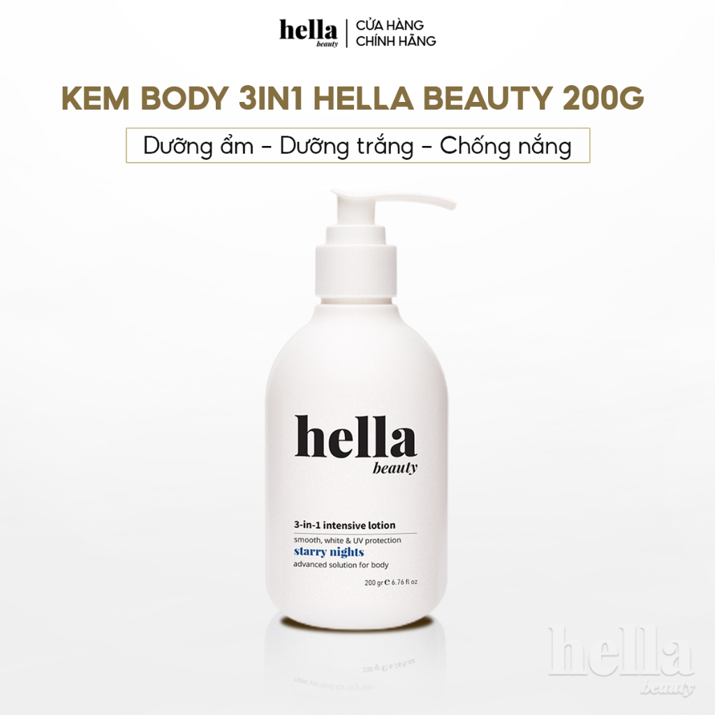 Kem body dưỡng trắng da nâng tone dưỡng ẩm chống nắng Hella Beauty 200g