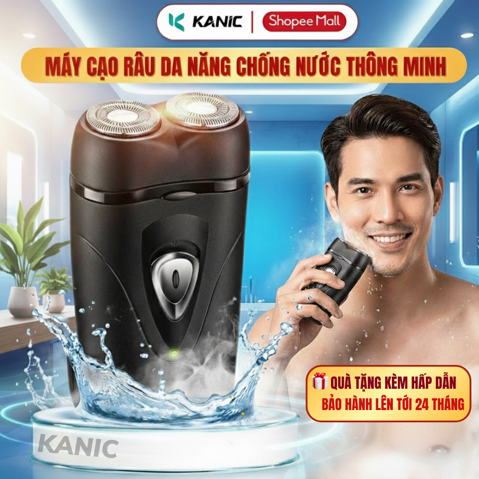 Máy cạo râu sạc pin bỏ túi chống nước thông minh tiện lợi, combo lưỡi dao kép tự làm sắc độ bền cao cực sạch
