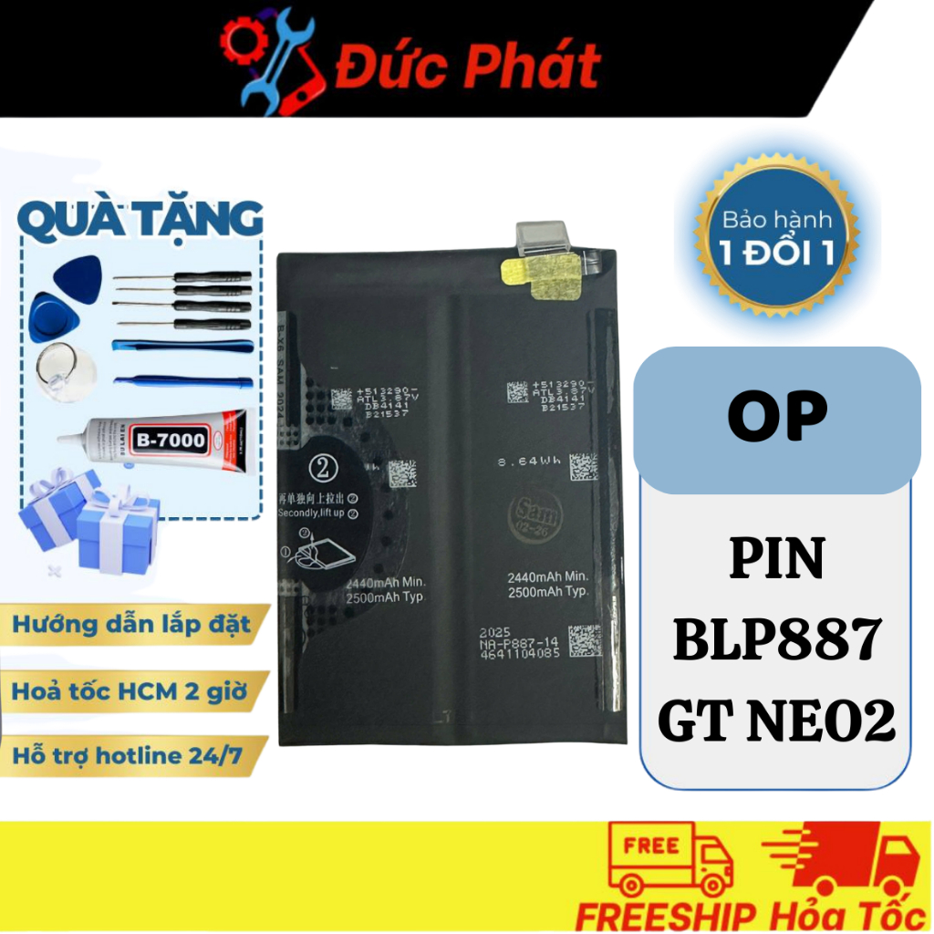 Pin OP Real GT NEO 2 /  BLP887 (Tặng keo dán và bộ sửa)