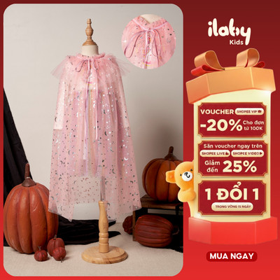 Áo choàng Halloween cho bé gái ILABY lưới sao chất liệu Tutu đính sao dây buộc 10-35kg [2674]