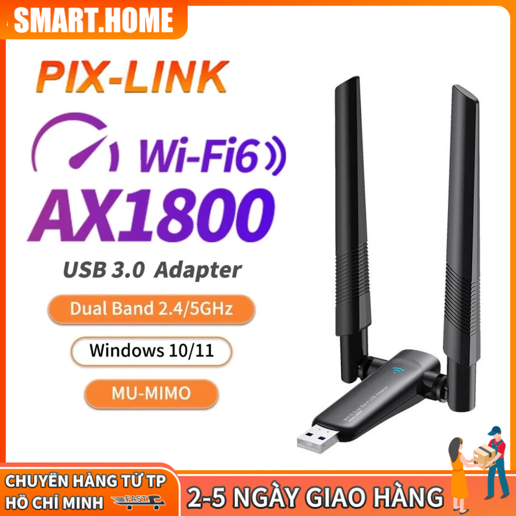【🔥Free ship🔥】Thiết bị Thu Wifi Mini USB 5GHz AX1800 1800M Dual Band Cho PC WIN 10 11 - PIX-LINK 5GHz
