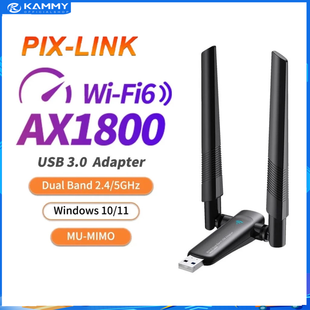 【🔥HCM/24H】Thiết bị Thu Wifi Mini USB 5GHz AX1800 1800M Dual Band Cho PC WIN 10 11 - PIX-LINK 5GHzv A