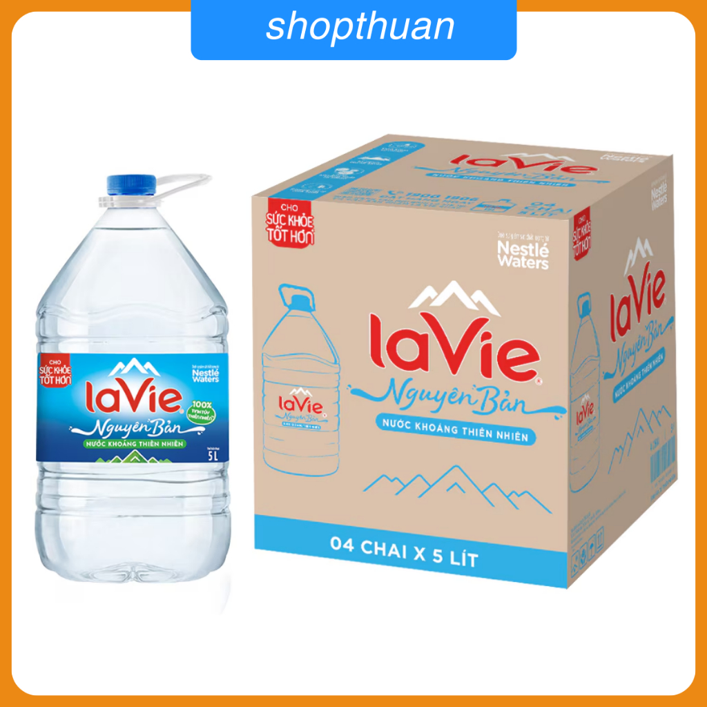 Nước khoáng thiên nhiên Lavie bình 5 lít ( 1 thùng có 4 chai 5 Lít )