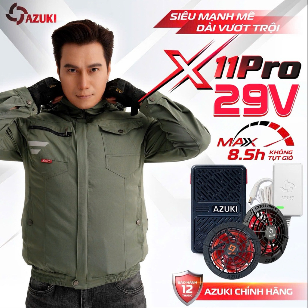 áo  điều hoà azuki combo 1( áo+ 1 bộ phụ kiện đầy đủ ) azuki X 11 pro  29v dung lên tới 30.000MAH