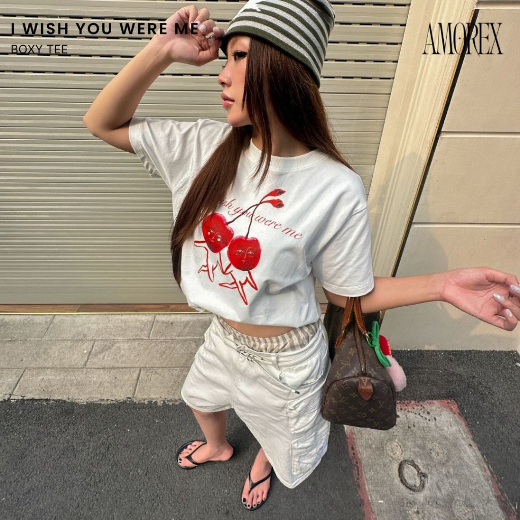 Áo thun unisex form boxy 250gsm in họa tiết Cherry – I Wish You Were Me – Amorex