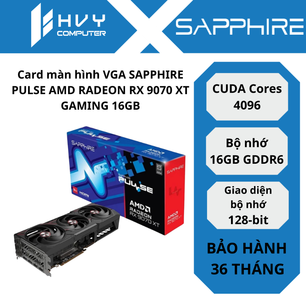 Card màn hình VGA SAPPHIRE PULSE AMD RADEON RX 9070 XT GAMING 16GB - Hàng Chính Hãng
