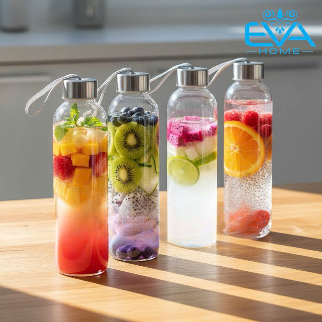 Combo 4 Bình Thủy Tinh Đựng Nước Detox 500ml DX500 Có Dây Xách - Bình Nước Ép Thủy Tinh Cao Cấp