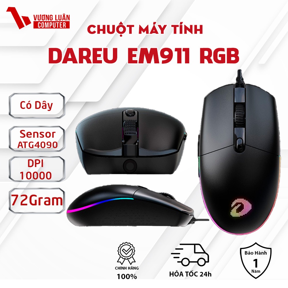 Chuột Gaming DAREU EM911 RGB Black Chính Hãng New Bảo Hành 12 tháng