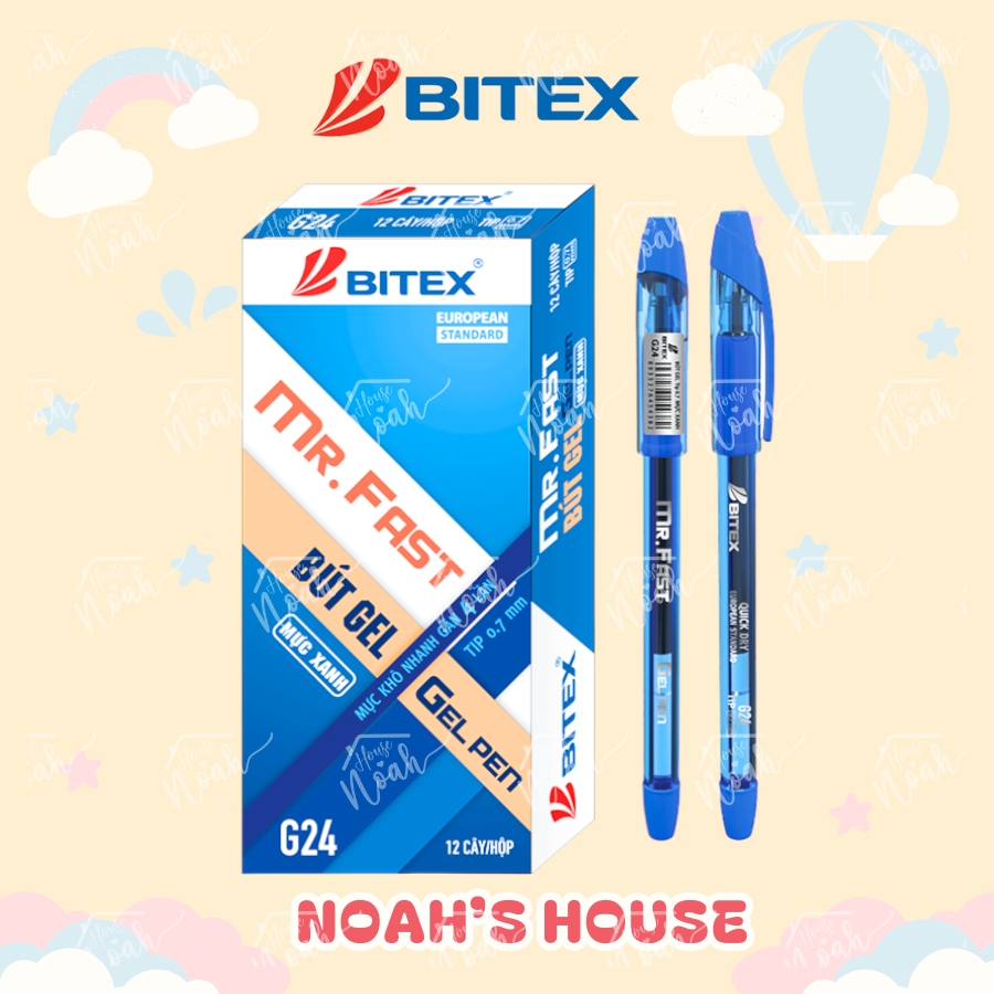 [NOAH'S HOUSE] Hộp Bút Viết Bi Mực Gel BITEX Mr.Fast G24 Ngòi 0.7 mm Mực Xanh