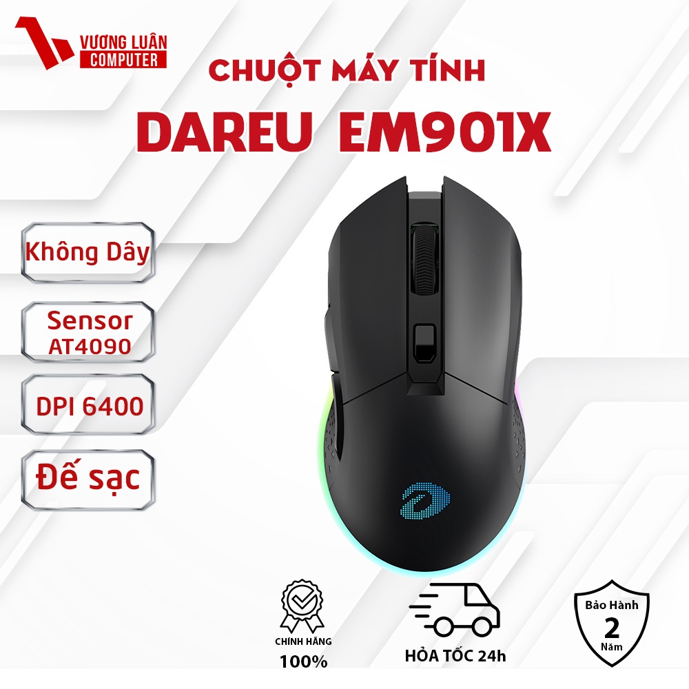 Chuột chơi Game Không dây DareU EM901X RGB Superlight Black Chính Hãng FULLVAT