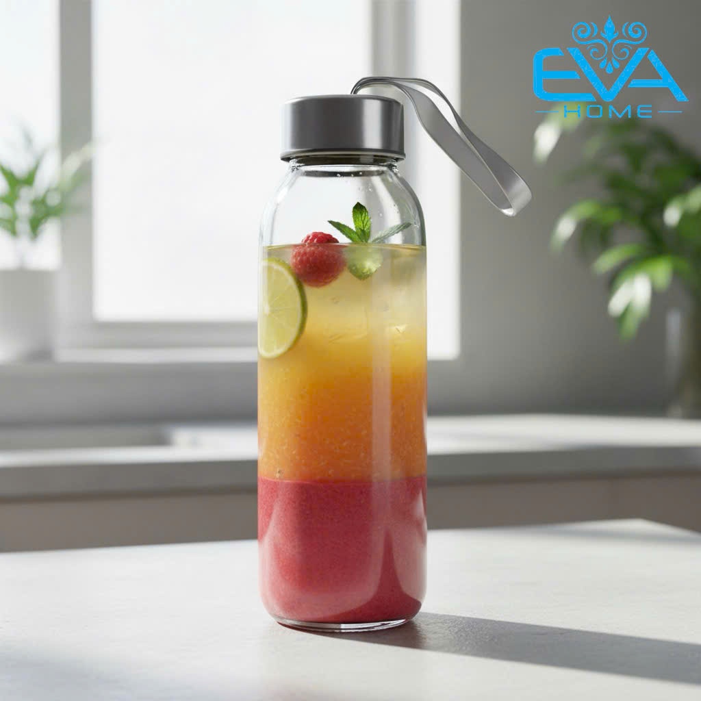 Bình Nước Thủy Tinh Cao Cấp DX500 Có Dây Xách 500ml - Bình Đựng Nước Detox, Nước Ép Tiện Lợi