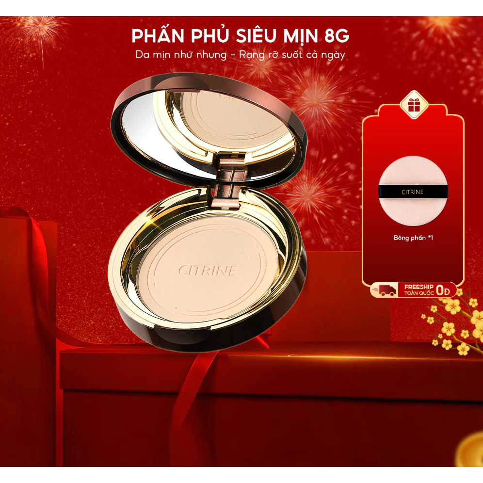 [Top Value] Phấn Phủ Nén Kiềm Dầu - CITRINE - 8G, Mịn Lì, Chống Nước, Lâu Trôi, Lành Tính, Hộp Tròn 